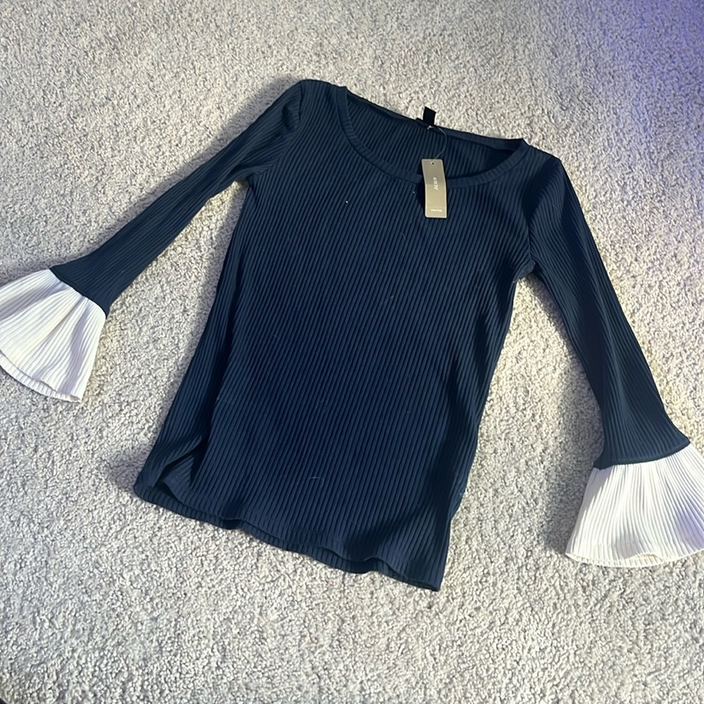 BNWT J. Crew Navy Top with Flutter Sleeves